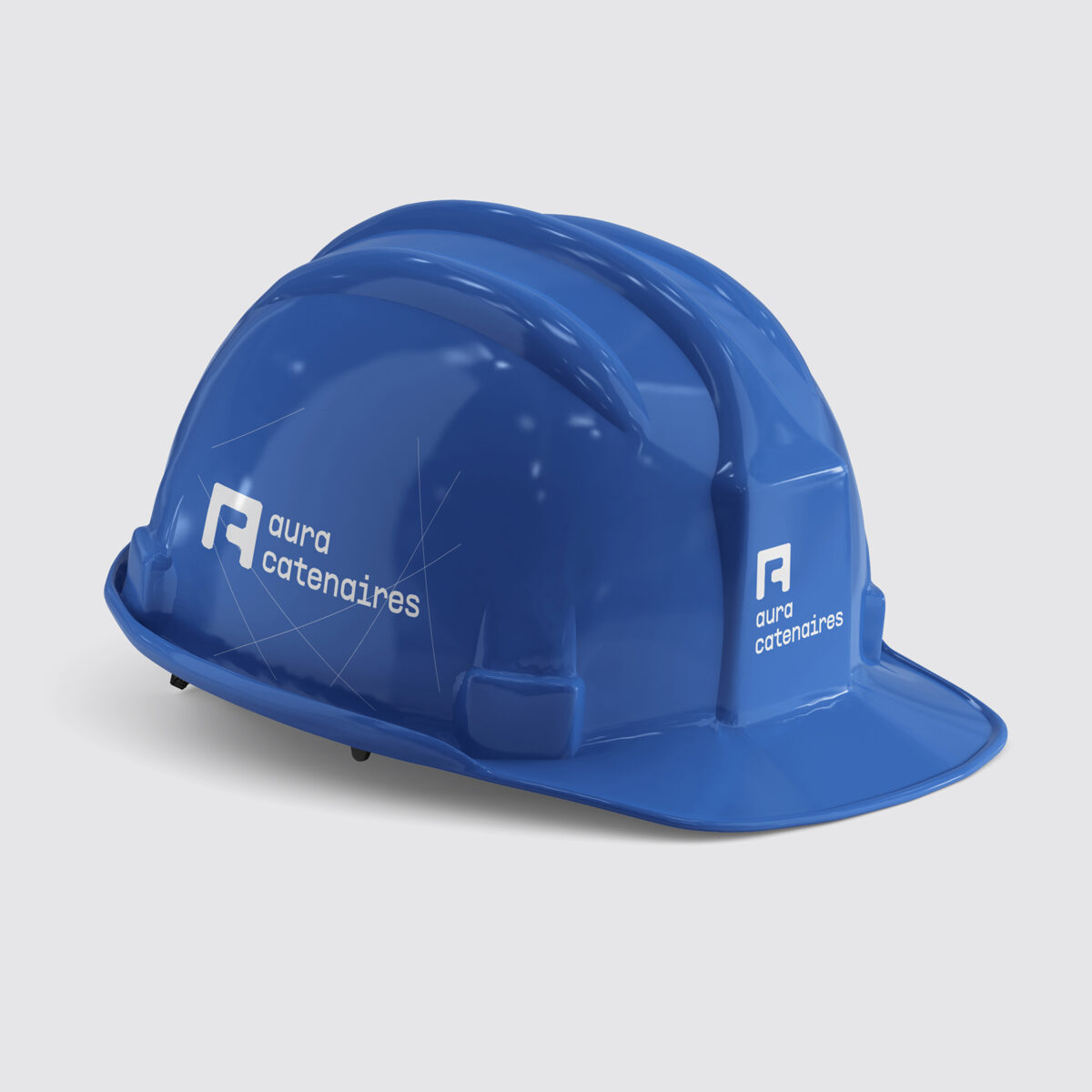 Casque de chantier aux couleurs de la marque Aura Caténaires